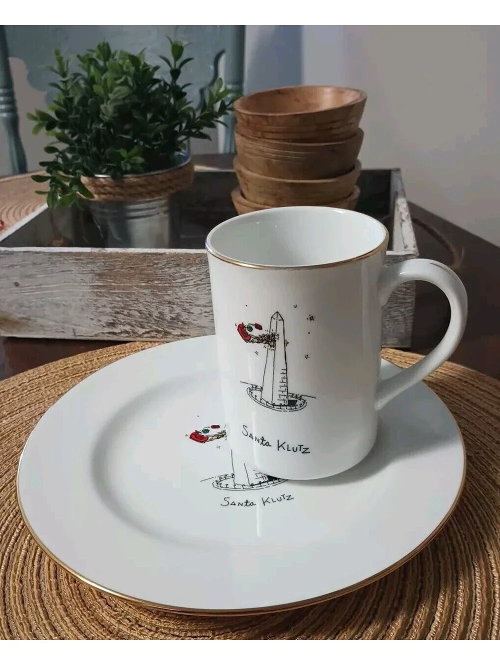 Porcelain Cookies & Milk Or Christmas Snack Plate Cup Santa Reindeer Washington